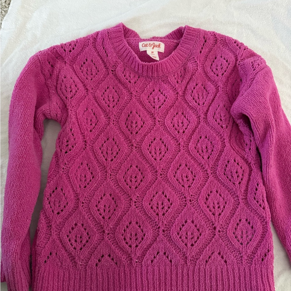 Cat & Jack Bright Fuchsia Diamond Lace Crewneck Sweater